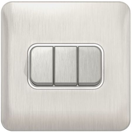 Schneider Lisse Screwless Brushed Chrome 3G 2w Switch White Insert
