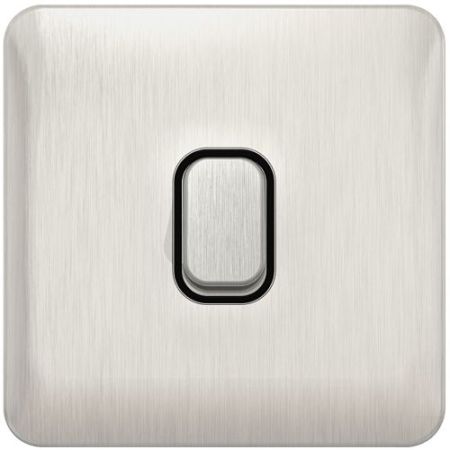Schneider Lisse Screwless Brushed Chrome 20A DP Switch Black Insert