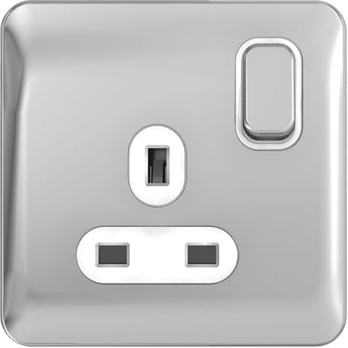Schneider Lisse Screwless Polished Chrome 1G 13A Socket White Insert