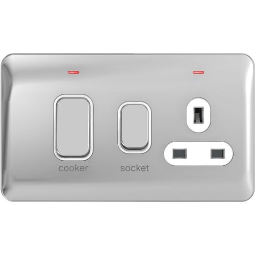 Schneider Lisse Screwless Polished Chrome 45A Ccu + Socket White Insert