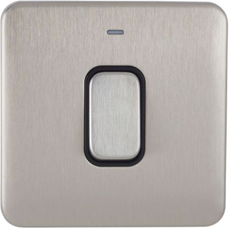 Schneider Lisse Screwless Brushed Chrome 1G 45A DP Switch Black Insert