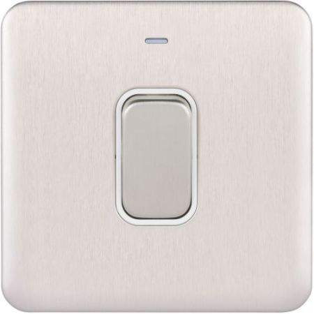 Schneider Lisse Screwless Brushed Chrome 1G 45A DP Switch White Insert