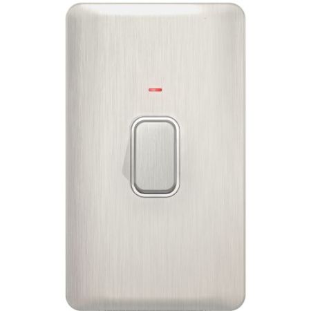 Schneider Lisse Screwless Brushed Chrome 1G 45A DP Switch White Insert