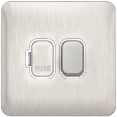 Schneider Lisse Screwless Brushed Chrome 13A Switched Spur White Insert