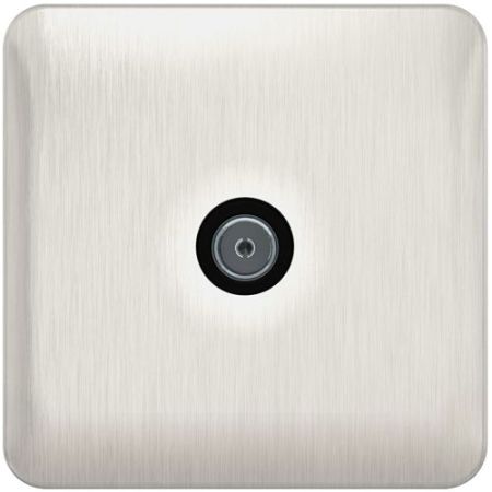 Schneider Lisse Screwless Brushed Chrome TV Socket Black Insert