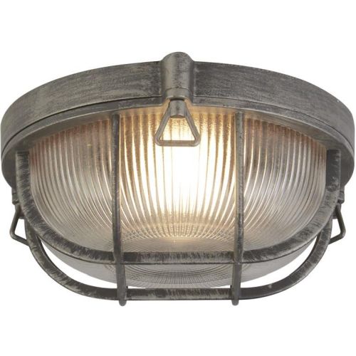 Searchlight Bulkhead Round Outdoor Light Black Silver Metal & Clear Glas