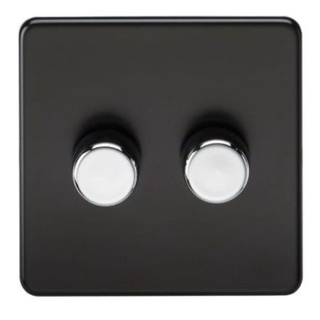 Knightsbridge Screwless 2G 2-Way 10-200w (5-150w LED) Trailing Edge Dimmer - Matt Black With Chrome Knobs