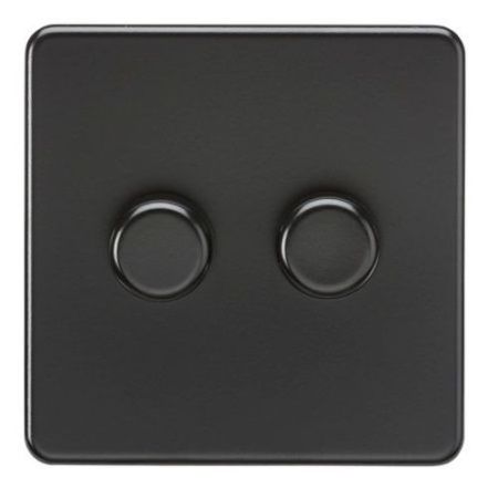 Knightsbridge Screwless 2G 2-Way 10-200w (5-150w LED) Trailing Edge Dimmer - Matt Black