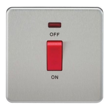 Knightsbridge Screwless 45A 1G DP Switch With Neon - Brushed Chrome