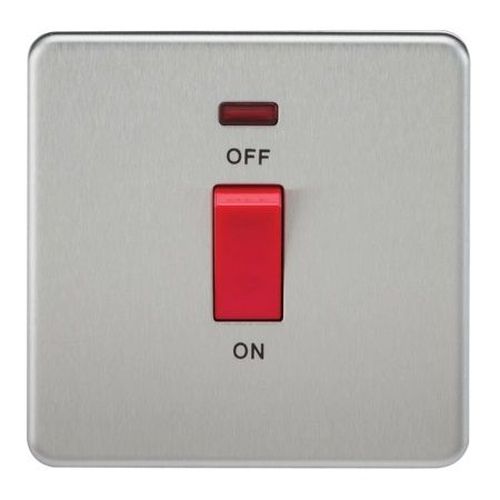 Knightsbridge Screwless 45A 1G DP Switch With Neon - Brushed Chrome