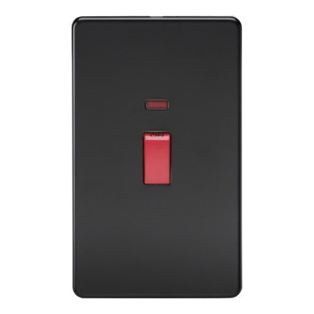 Knightsbridge Screwless 45A 2G DP Switch With Neon - Matt Black