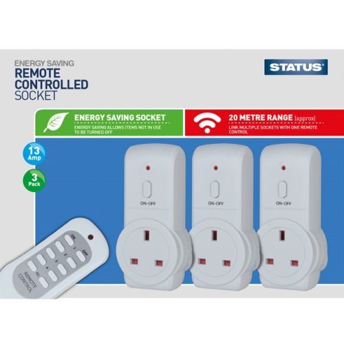 Status 3pk 13A Remote Controlled Socket + Remote