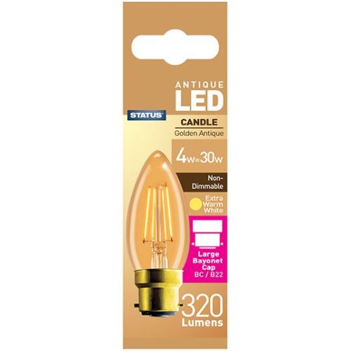 Status LED Ant.Filament Candle BC 4w Gold Tint