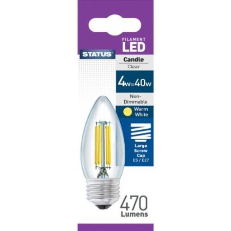 Status LED Filament Candle 4.5w=40w ES Clear W/W Pk10