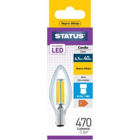 Status LED Filament Candle 4.5w=40w Sbc Clear W/W Pk10