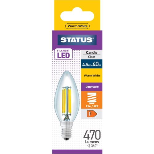 Status LED Filament Candle 4w=40w SES Dimmable Clear W/W