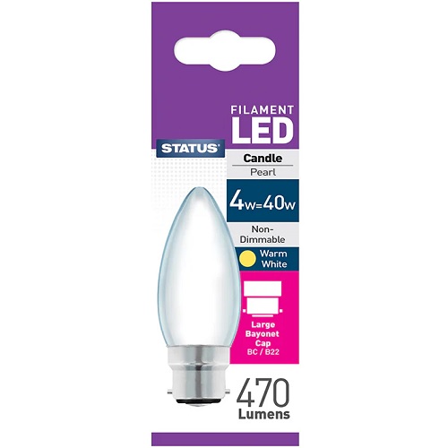 Status LED Filament Candle 4w=40w BC Pearl Warm White