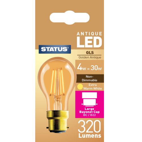 Status LED Ant.Filament GLS BC 4w Gold Tint