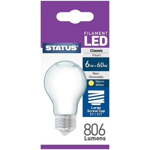Status LED Filament GLS 6w=60w ES Pearl Warm White