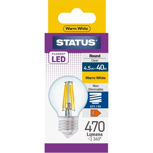 Status LED Filament Golfball 4w=40w ES Clear W/W Pk10