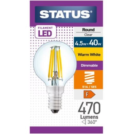 Status LED Filament Golfball 4w=40w SES Dimmable Clear Warm White