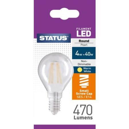 Status LED Filament Golfball 4w=40w SES Pearl Warm White