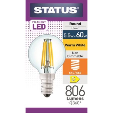 Status LED Filament Golf 5.5w=60w SES Clear W/W Pk10