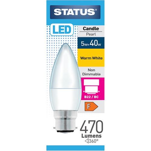 Status LED Candle 5w=470l=40w BC Opal W/W Pk10