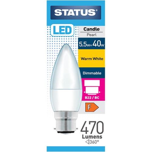 Status LED Candle 5.5w=40w BC Dimmable Opal Warm White