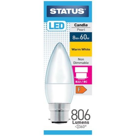 Status LED Candle BC 8w=806lm.=60w Opal W/W Pk10