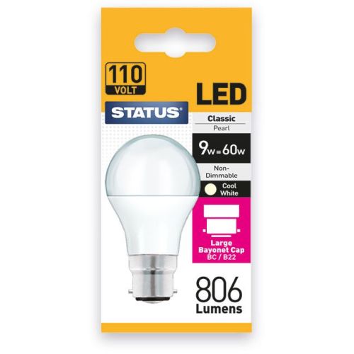 Status LED GLS 110v A60 9w =806l=60w BC Opal W/W 997