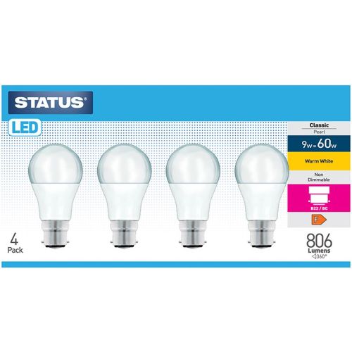 Status LED GLS 9w=60w=806l BC Opal Warm White 4pack