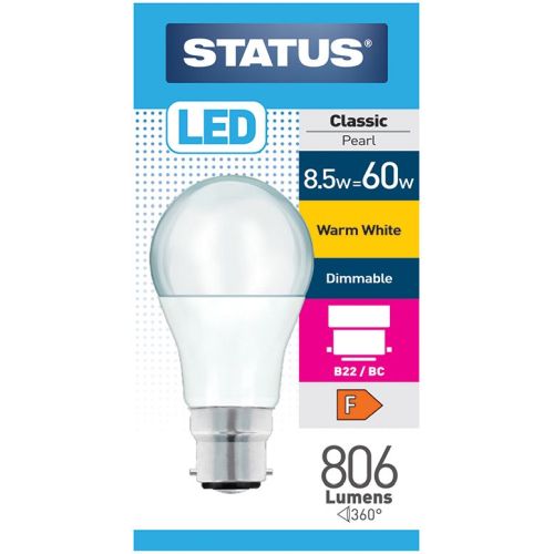 Status LED GLS A60 8.5w=60w BC Dimmable Opal Warm White