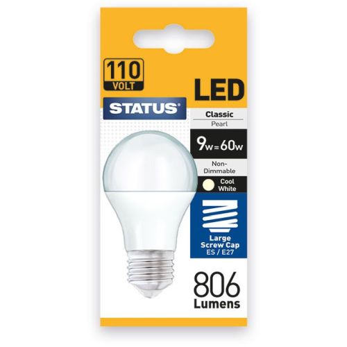 Status LED GLS 110v A60 9w =806l=60w ES Opal C/W 997