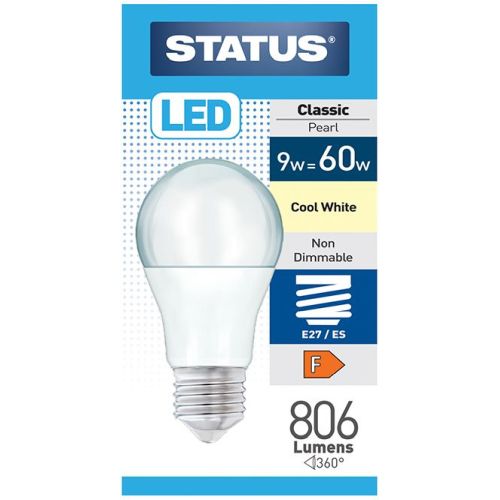 Status LED GLS A60 9w=806l=60w ES Opal C/W Pk10