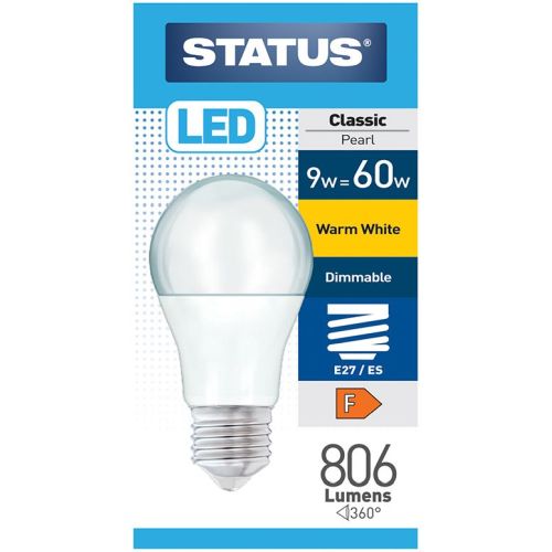 Status LED GLS A60 8.5w=60w ES Dimmable Opal Warm White