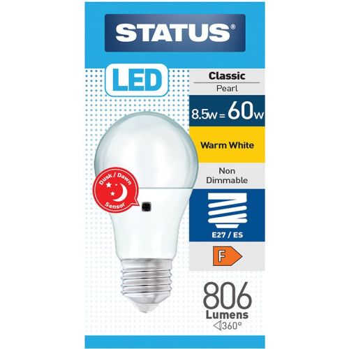 Status LED GLS 8.5w=60w ES Sensor Opal Warm White