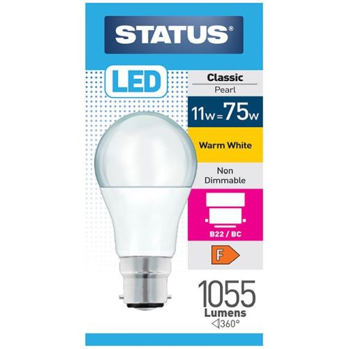 Status LED GLS A60 11w=1055l=75w BC Opal W/W Pk10