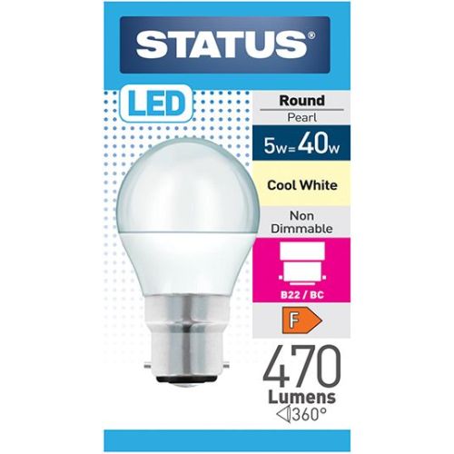 Status LED Golfball 5.5w=470l=40w BC Opal Cool White