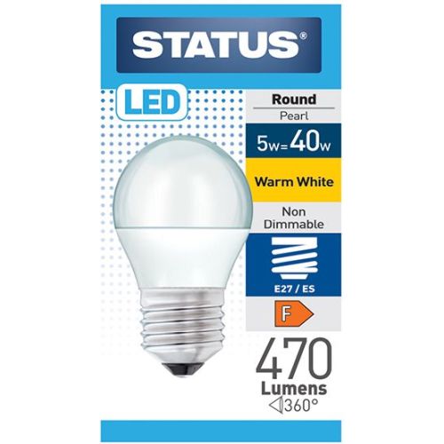 Status LED Golfball 5w=470l=40w ES Opal W/W Pk10
