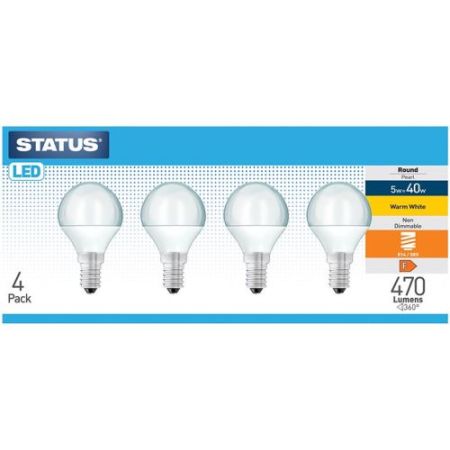 Status LED Golfball 5w=40w=470l SES Opal Warm White 4pk