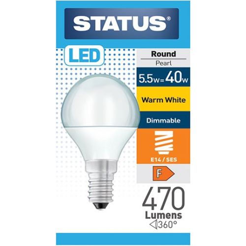 Status LED Golfball 5.5w=470l=40w SES Dimmable Opal Warm White