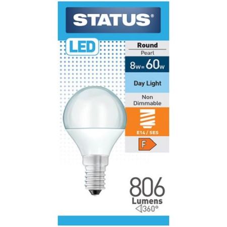 Status LED Golfball 8w=806l=60w SES Opal D/L Pk10