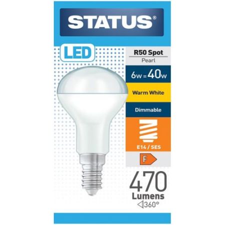 Status LED R50 SES 6w=40w=470l Opal Warm White Dimmable Pk10