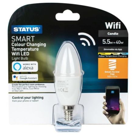 Status Smart LED Candle 5.5w=40w=470lm. SES Dimmable CCT Pearl