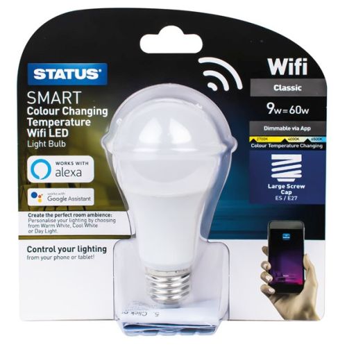Status Smart LED GLS 9w=60w=806lm. ES Dimmable CCT Pearl