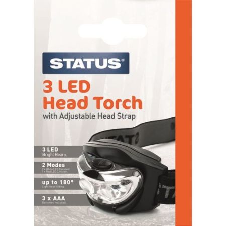 Status 3 LED Headtorch - Black - 6pk