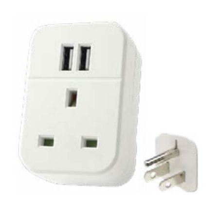 Status Mains Usa To Uk Socket + 2 USB Socket Adaptor