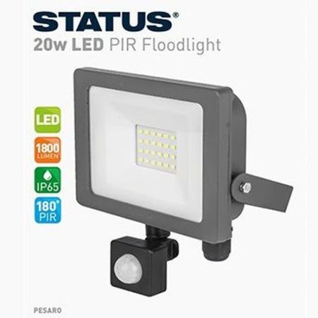Status 20w=1800lm LED Floodlight + PIR 6400k Black