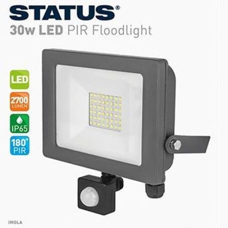Status 30w=2700lm LED Floodlight + PIR 6400k Grey